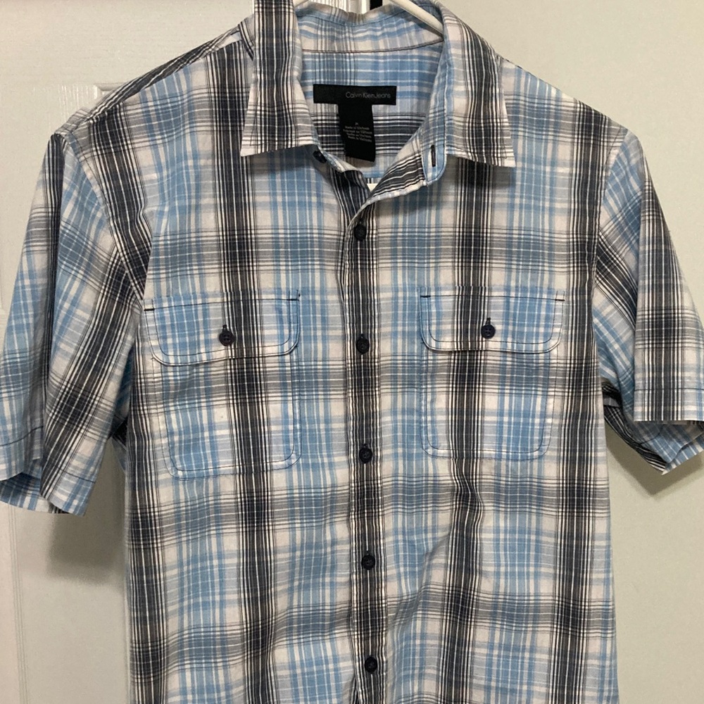 Calvin Klein Jeans Navy and Light Blue Plaid Shirt